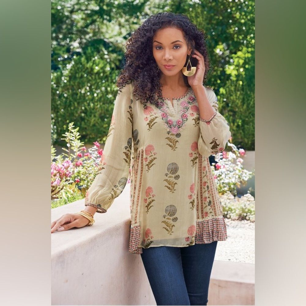 Soft Surroundings Serenata Tunic top floral embroidery boho chic cottagecore 3XL